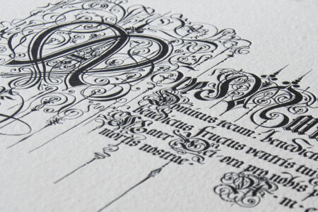 letterpress printed calligraphy hail mary in latin