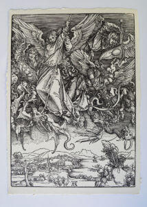 letterpress print Saint Michael Fighting the Dragon, from The Apocalypse, Dürer